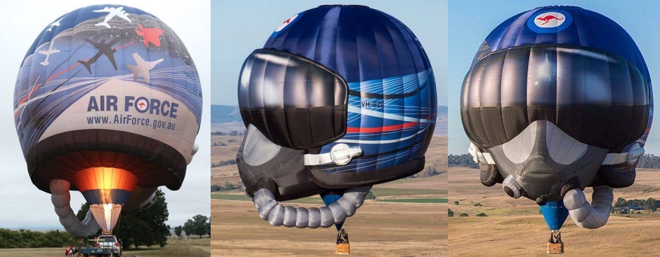 The new RAAF "Flying Helmet" special shape hot air balloon